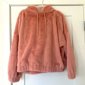 Express pink faux fur hoodie